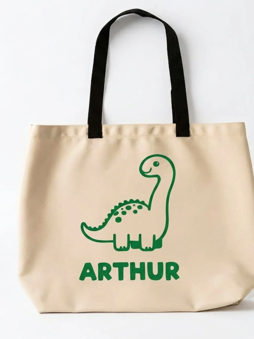 Personalized Dinosaur Canvas Tote in Cream and Green